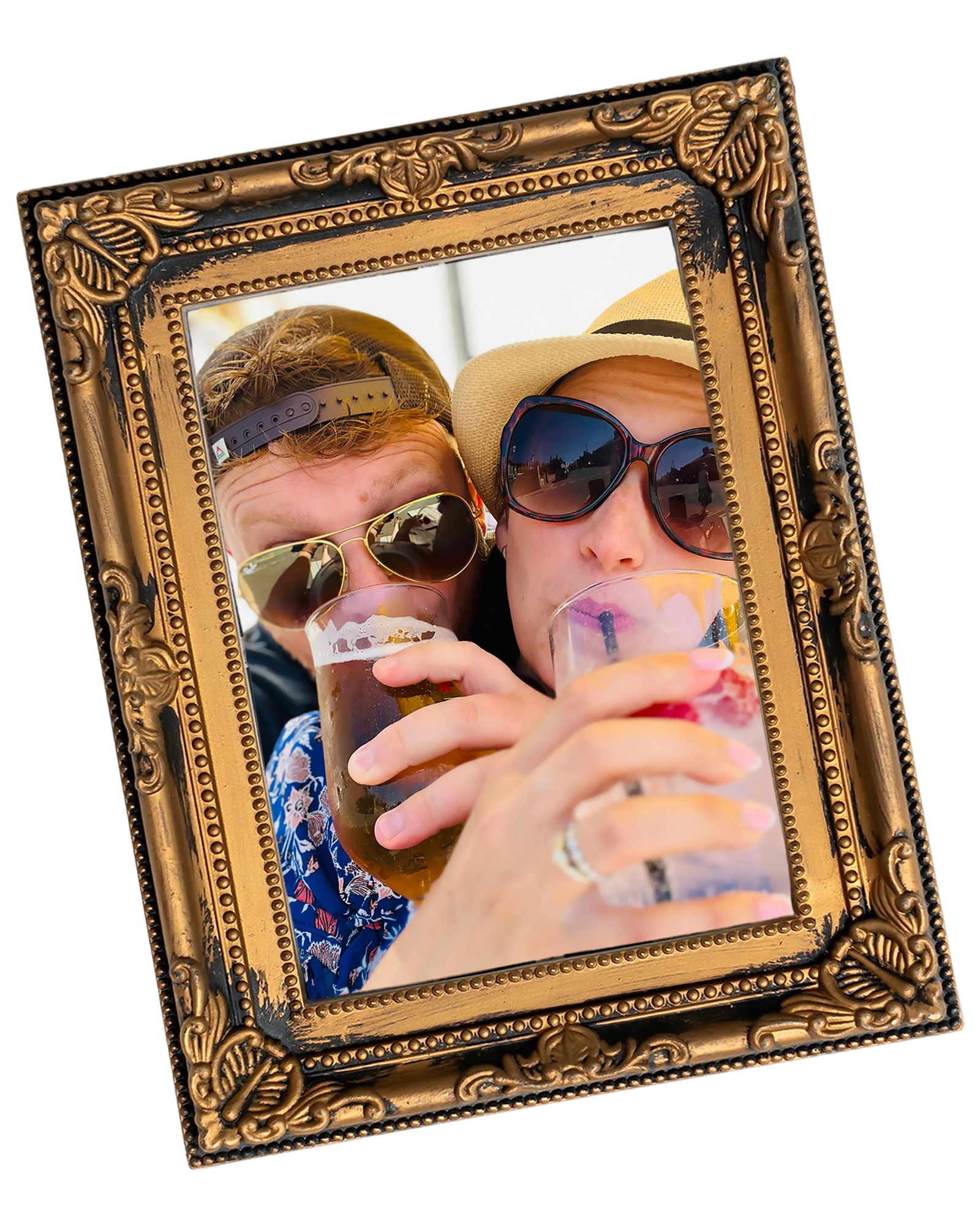 Lovers Bar Oli and Char in a picture frame having fun with drinks